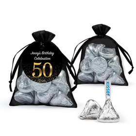 Personalized Elegant 50th Birthday Bash Hershey's Kisses in Organza Bags with Gift Tag
