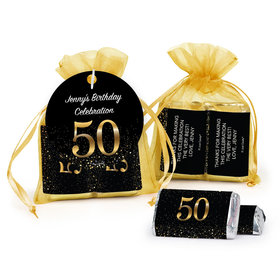 Personalized Elegant 50th Birthday Bash Hershey's Miniatures in Organza Bags with Gift Tag