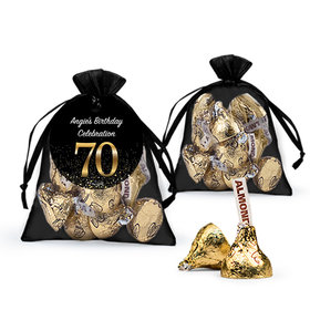 Personalized Elegant 70th Birthday Bash Hershey's Kisses in Organza Bags with Gift Tag