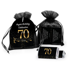 Personalized Elegant 70th Birthday Bash Hershey's Miniatures in Organza Bags with Gift Tag