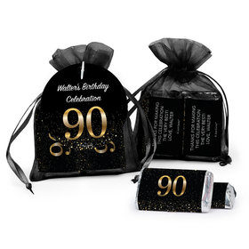 Personalized Elegant 90th Birthday Bash Hershey's Miniatures in Organza Bags with Gift Tag