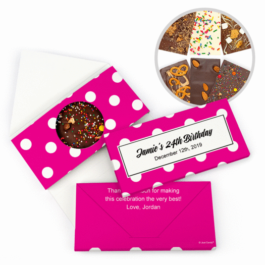Personalized Birthday Polka Dots Gourmet Infused Belgian Chocolate Bars (3.5oz)