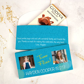 Deluxe Personalized Birthday Godiva Chocolate Bar in Gift Box - Time Flies