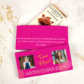 Deluxe Personalized Birthday Godiva Chocolate Bar in Gift Box - Time Flies