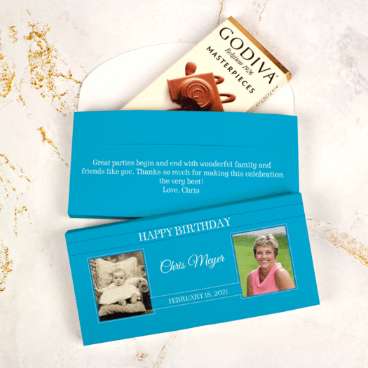 Deluxe Personalized Birthday Godiva Chocolate Bar in Gift Box - Before-After