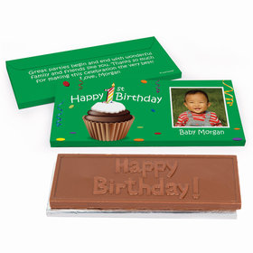Deluxe Personalized First Birthday Photo Cupcake 1st Chocolate Bar in Gift Box