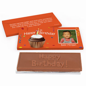 Deluxe Personalized First Birthday Photo Cupcake 1st Chocolate Bar in Gift Box