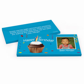 Deluxe Personalized First Birthday Photo Cupcake 1st Hershey's Chocolate Bar in Gift Box
