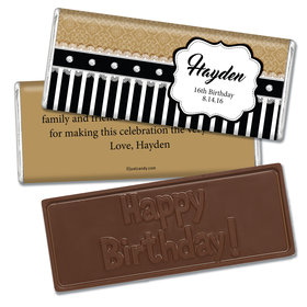 Birthday Personalized Embossed Chocolate Bar Glamour Stripes & Lace
