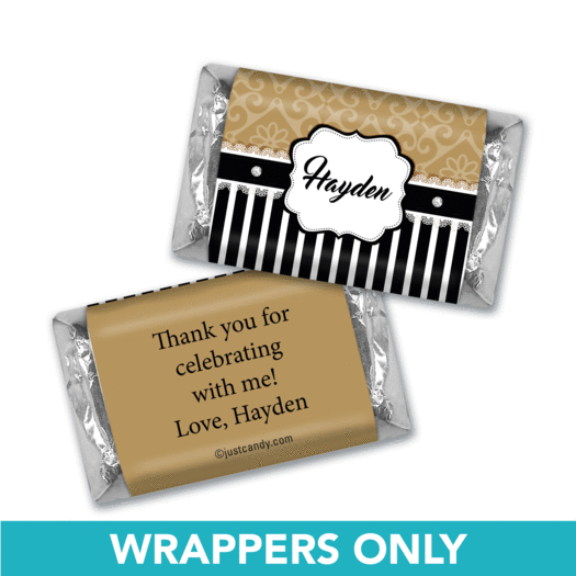 Birthday Personalized Hershey's Miniatures Wrappers Glamour Stripes & Lace
