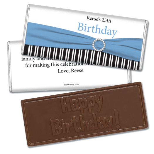 Birthday Personalized Embossed Chocolate Bar Fancy Bow & Stripes