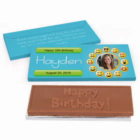 Deluxe Personalized Youth Birthday Emoji Photo Chocolate Bar in Gift Box