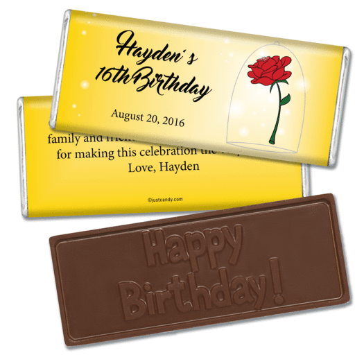 Birthday Personalized Embossed Chocolate Bar Beauty & Beast Style Rose