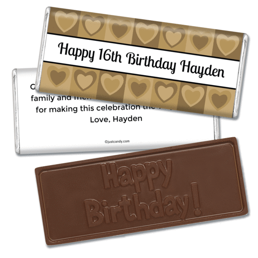 Birthday Personalized Embossed Chocolate Bar Tiled Hearts