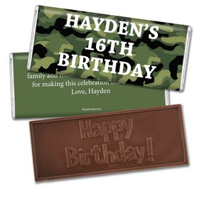 Birthday Personalized Embossed Chocolate Bar Military Army Green Camo