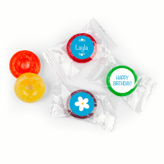 Birthday Stickers Flowery Personalized LifeSavers 5 Flavor Hard Candy