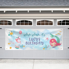 Personalized Mermaid Birthday Watercolor Mermaid - Garage Banner