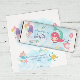 Personalized Watercolor Mermaid Kids Birthday Chocolate Bar Wrappers