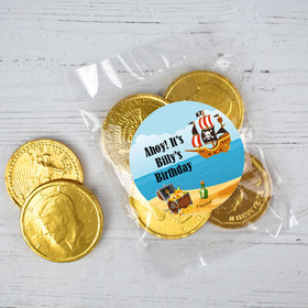 Personalized Pirate Birthday Candy Bags with Chocolate Coins - Pirate Gold
