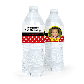 Personalized First Birthday Photo Mickey Mouse Theme Water Bottle Sticker Labels (5 Labels)