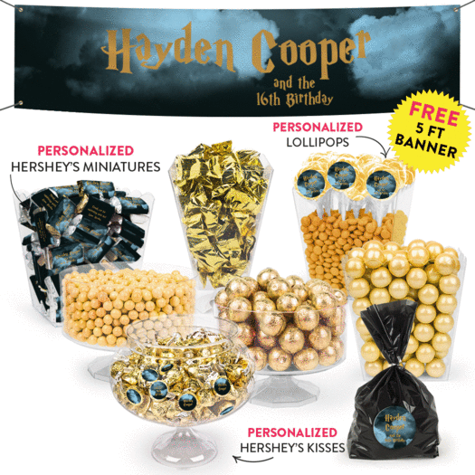 Personalized Kids Birthday Harry Potter Wizzardly Wishes Themed Deluxe Candy Buffet