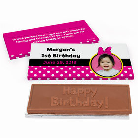 Deluxe Personalized Youth Birthday Minnie Mouse Photo Chocolate Bar in Gift Box