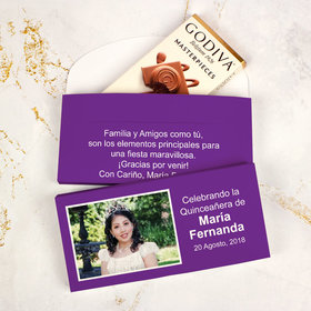 Deluxe Personalized Quinceaera Instantnea Godiva Chocolate Bar in Gift Box