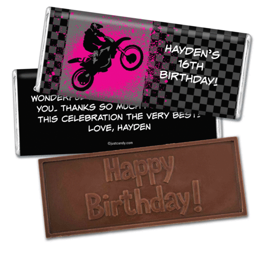 Birthday Personalized Embossed Chocolate Bar Motorcycle Motorcross Party