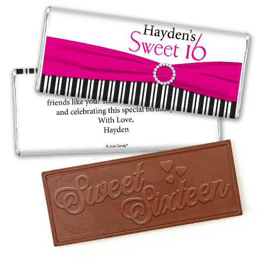 Birthday Personalized Embossed Chocolate Bar Glamour Stripes Sweet 16