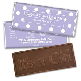 Baby Girl Announcement Personalized Embossed Chocolate Bar Polka Dots