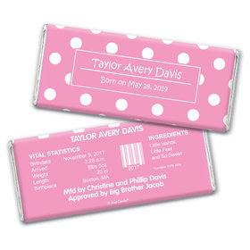 Baby Girl Announcement Personalized Chocolate Bar Wrappers Polka Dots