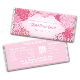 Baby Girl Announcement Personalized Chocolate Bar Pink Flowers