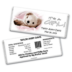 Baby Girl Announcement Personalized Chocolate Bar Wrappers It's a Girl! Teddy Bear