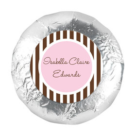 Baby Girl Announcement 1.25" Sticker Dots & Pinstripes (48 Stickers)