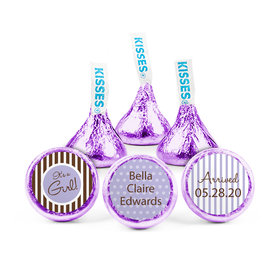 Personalized Girl Birth Announcement Dots & Stripes Hershey's Kisses