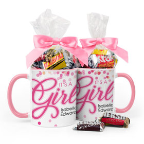 Personalized Baby Girl Announcement It's a Girl Bubbles 11oz Mug with Hershey's Miniatures