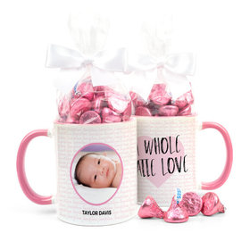Personalized Baby Girl Announcement Latte Love 11oz Mug with Hershey's Kisses