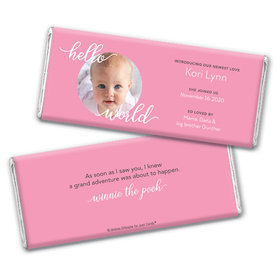 Personalized Hello World Baby Girl Birth Announcement Hershey's Chocolate Bar & Wrapper