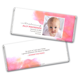 Personalized Elegant Watercolor Baby Girl Birth Announcement Hershey's Chocolate Bar & Wrapper