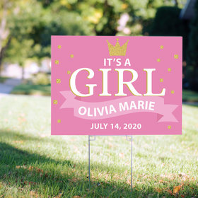 Personalized It's a Girl Yard Sign - Birth Announcement Crown