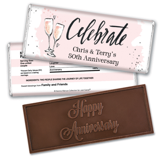 Bonnie Marcus Collection Personalized Embossed Chocolate Bar Chocolate and Wrapper Cheers to the Years Anniversary Favor