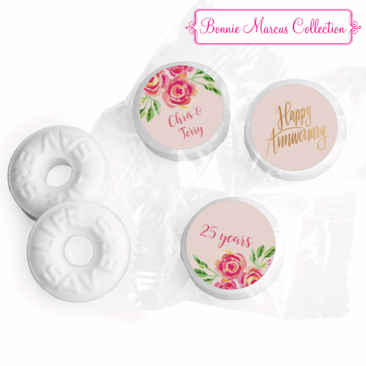 Bonnie Marcus Collection Personalized Pink Flowers Anniversary Life Savers Mints