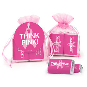 Personalized Breast Cancer Awareness Think Pink Hershey's Miniatures in Organza Bags with Gift Tag