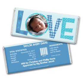 Bonnie Marcus Collection Personalized Chocolate Bar and Wrapper Patterned Love Boy Birth Announcement