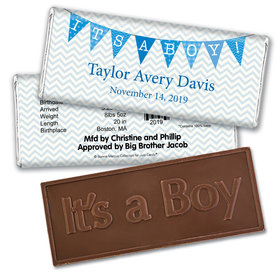 Bonnie Marcus Collection Personalized Embossed It's a Boy Bar and Wrapper Chevron Banner Boy Birth Announcement
