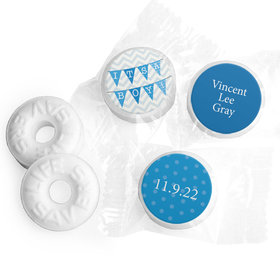 Bonnie Marcus Collection Personalized LIFE SAVERS Mints and Wrapper Chevron Banner Boy Birth Announcement
