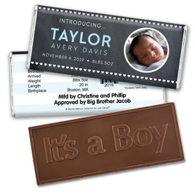 Bonnie Marcus Collection Personalized Photo Embossed It's a Boy Bar and Wrapper Heart Boy Birth Announcement