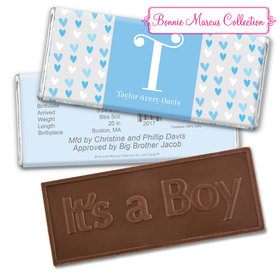 Bonnie Marcus Collection Personalized Embossed It's a Boy Bar and Wrapper Blue Hearts Boy Birth Announcement