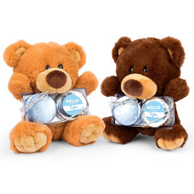 Personalized Bonnie Marcus Birth Announcement Hello Baby Boy Teddy Bear with Chocolate Covered Oreo 2pk