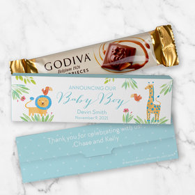 Personalized Boy Birth Announcement Safari Snuggles Mini Masterpiece Godiva Chocolate Bar in Gift Box